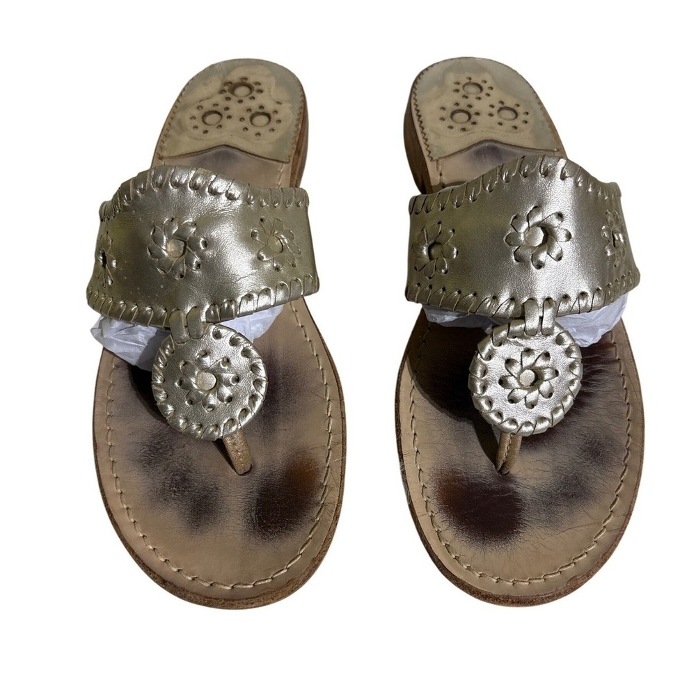 Jack Rogers‎ Gold Leather Thong Sandals Classic Summer Shoes